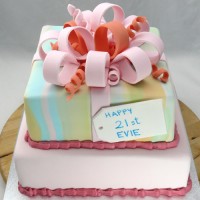 Gift Box Cake - Square Fondant with One Tie Dye Tier